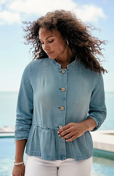 button-front peplum jacket
