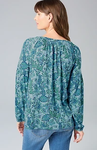 printed smocked top