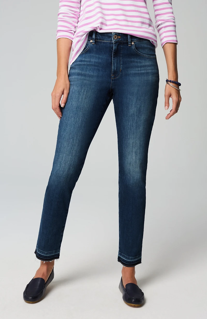 high-rise release-hem jeans