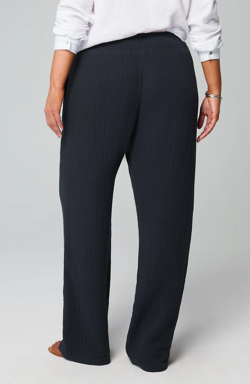 smocked-waist cotton-gauze pants