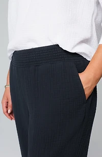smocked-waist cotton-gauze pants