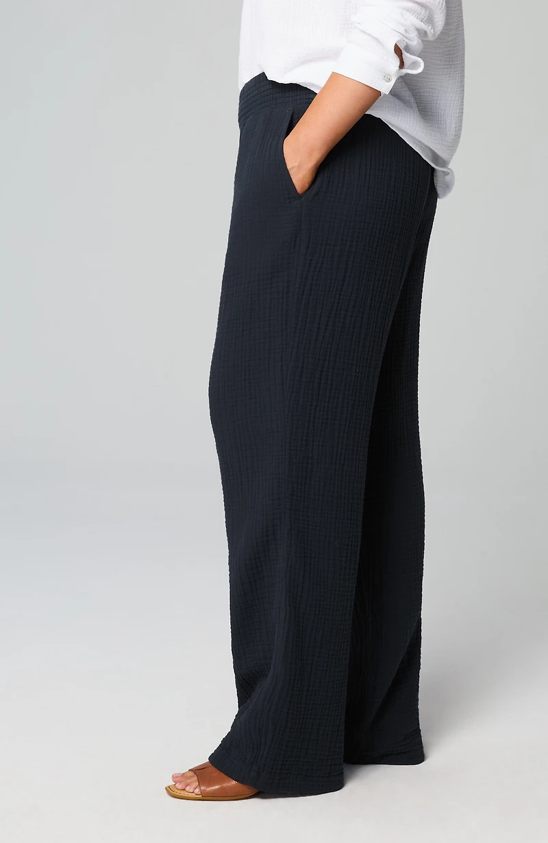 smocked-waist cotton-gauze pants
