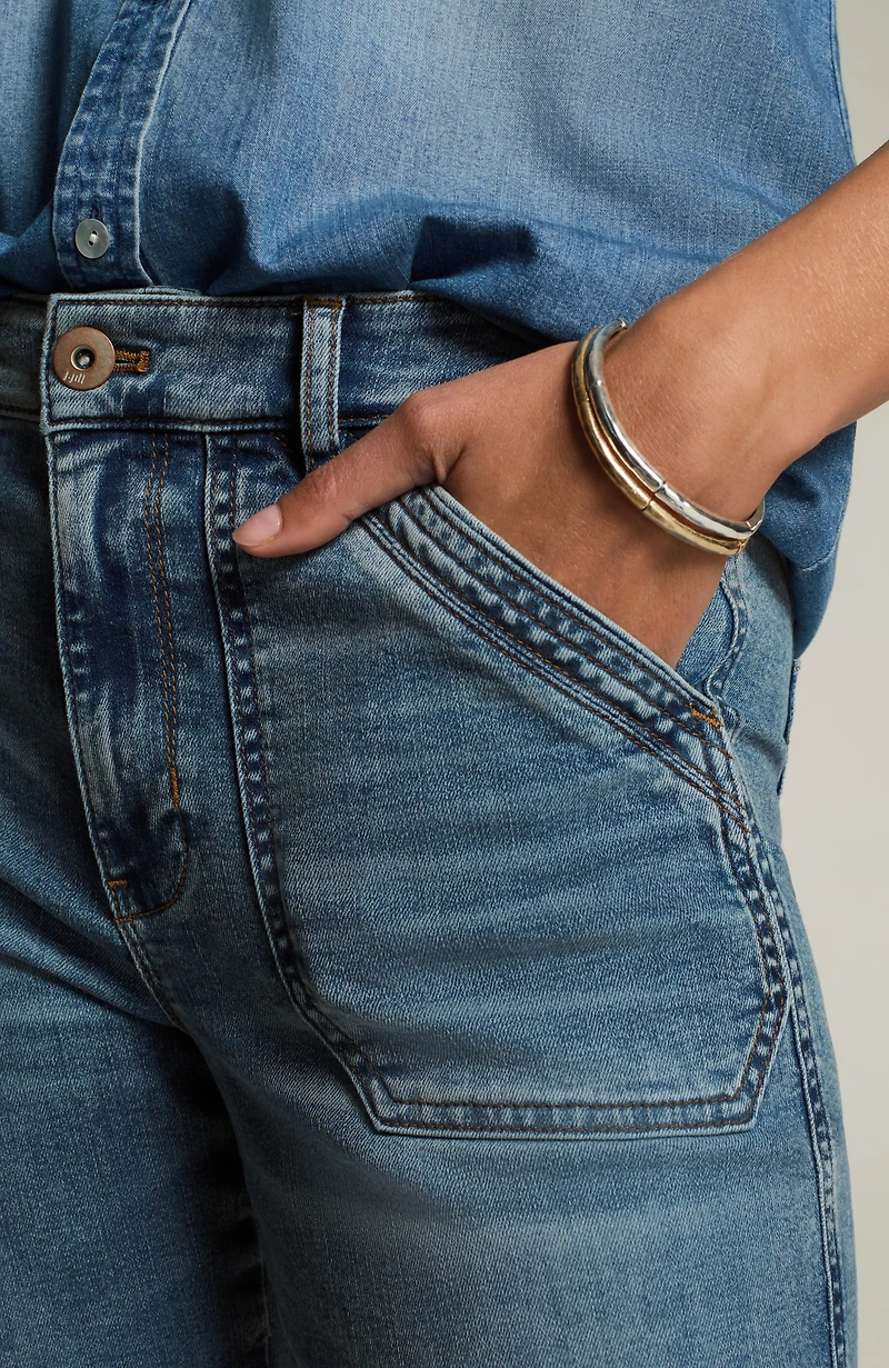 high-rise patch-pocket jeans