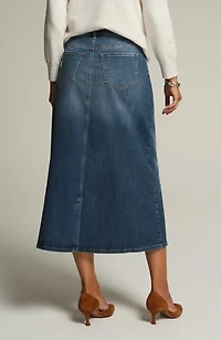 seamed denim maxi skirt