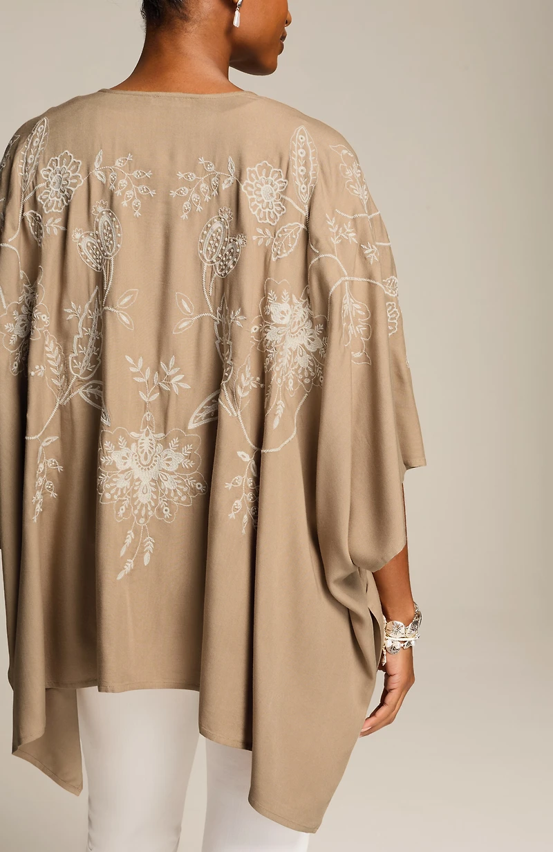 embroidered tie-front ruana