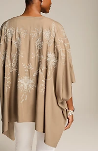 embroidered tie-front ruana