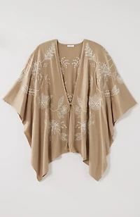 embroidered tie-front ruana