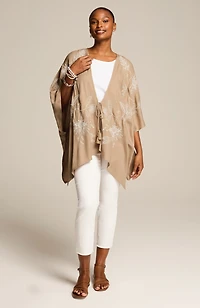 embroidered tie-front ruana
