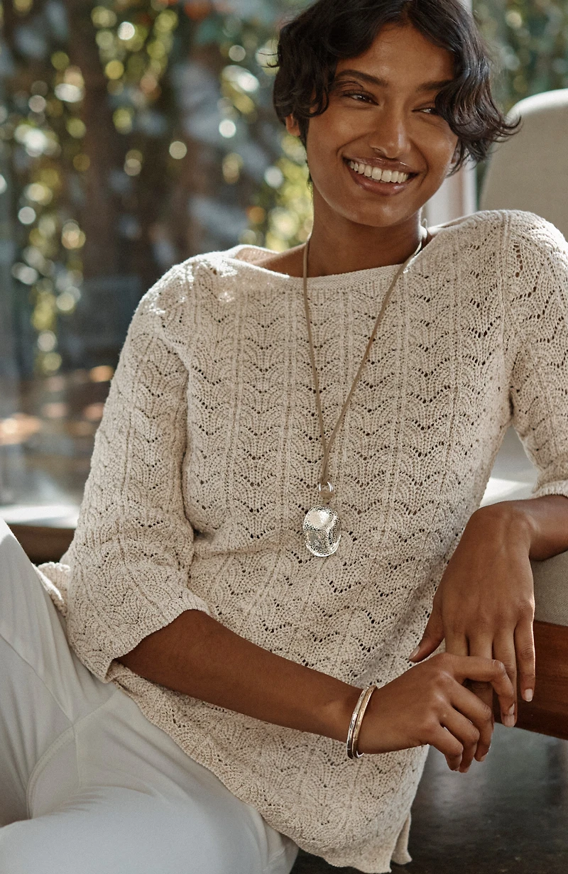 marled lace-knit sweater