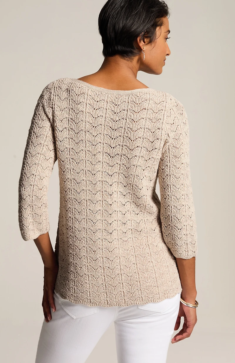 marled lace-knit sweater