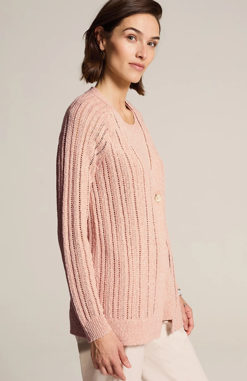 marled single-button cardi