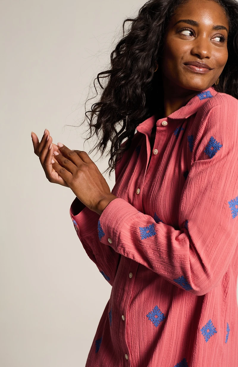 pure jill embroidered shirtdress