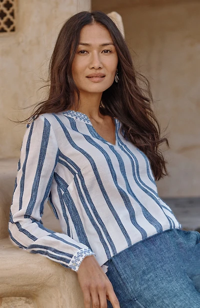 pure jill embroidered striped top
