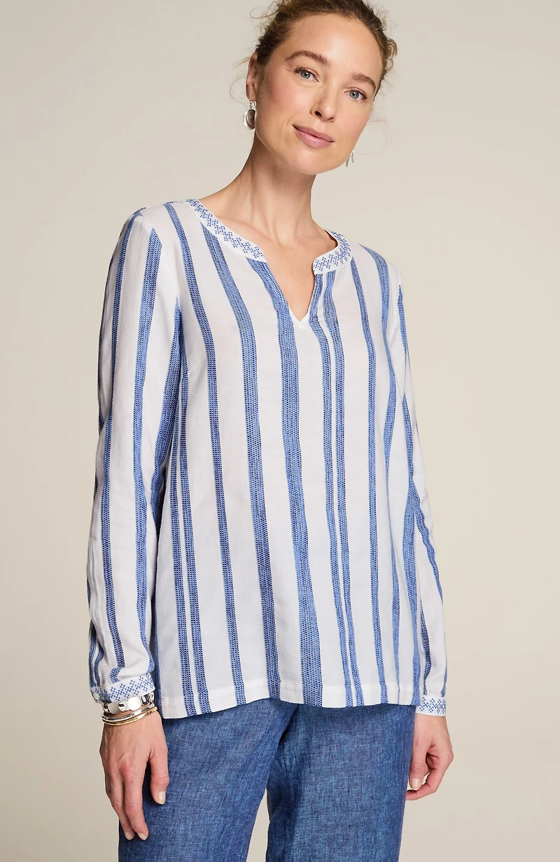 pure jill embroidered striped top