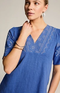 pure jill embroidered garment-dyed top