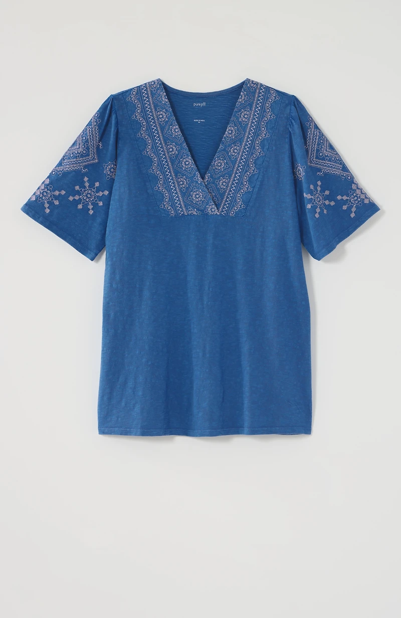 pure jill embroidered garment-dyed top