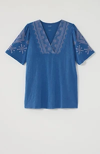 pure jill embroidered garment-dyed top