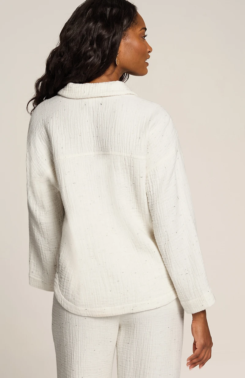 pure jill textured cotton-gauze collared top