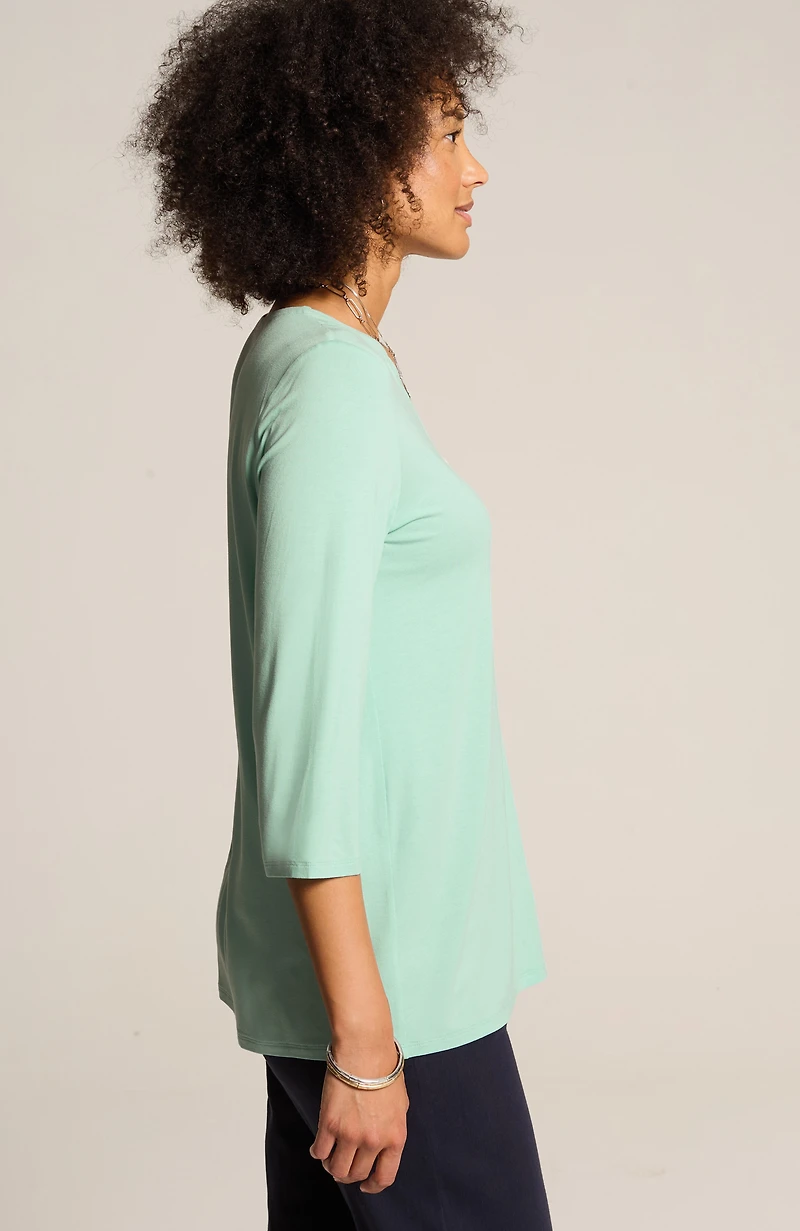 wearever buttoned split-neck top