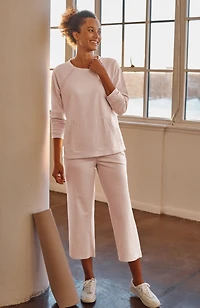 fit garment-dyed embroidered wide-leg crops