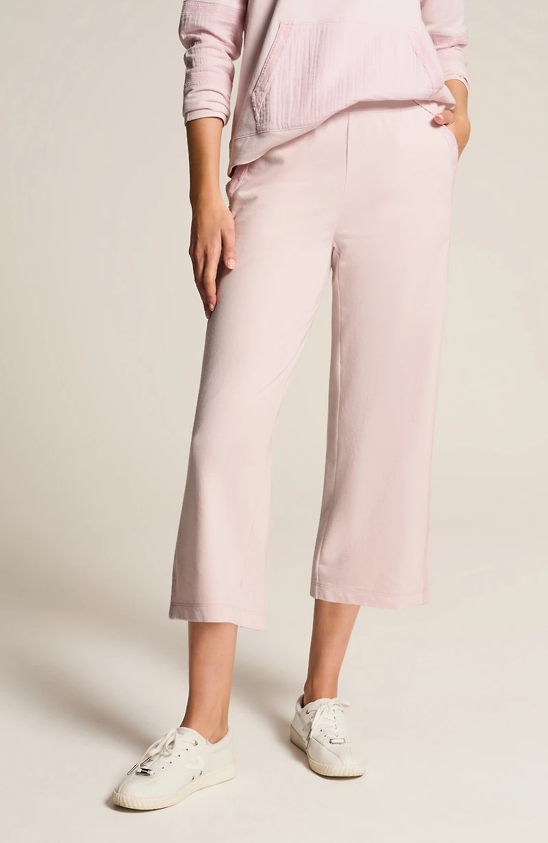 fit garment-dyed embroidered wide-leg crops