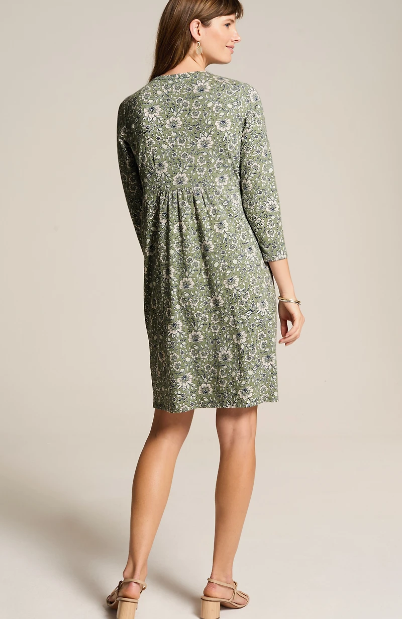 smocked button-front dress