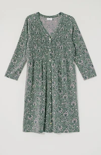 smocked button-front dress