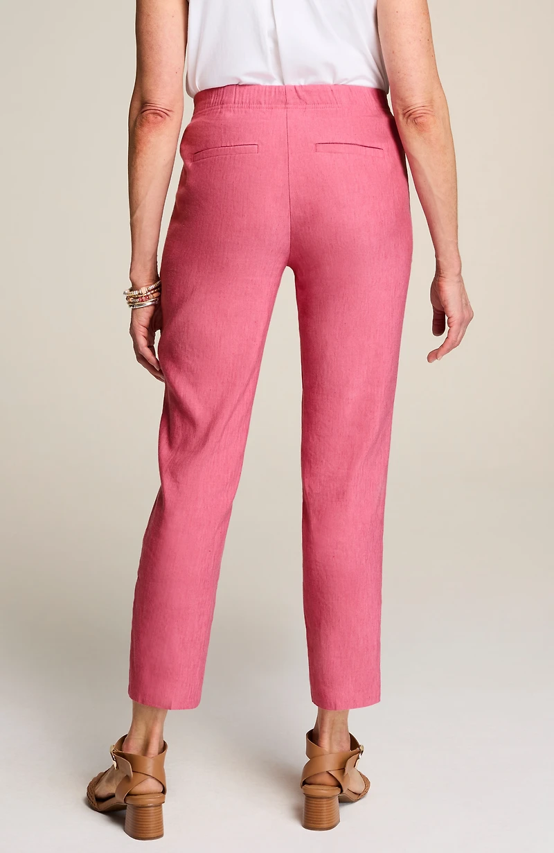 linen-stretch angled-pocket slim-leg pants