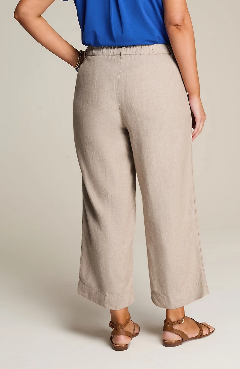 linen creased-front wide-leg pants
