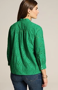 eyelet button-front top
