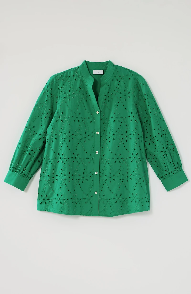 eyelet button-front top