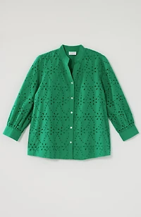 eyelet button-front top
