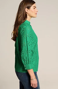 eyelet button-front top