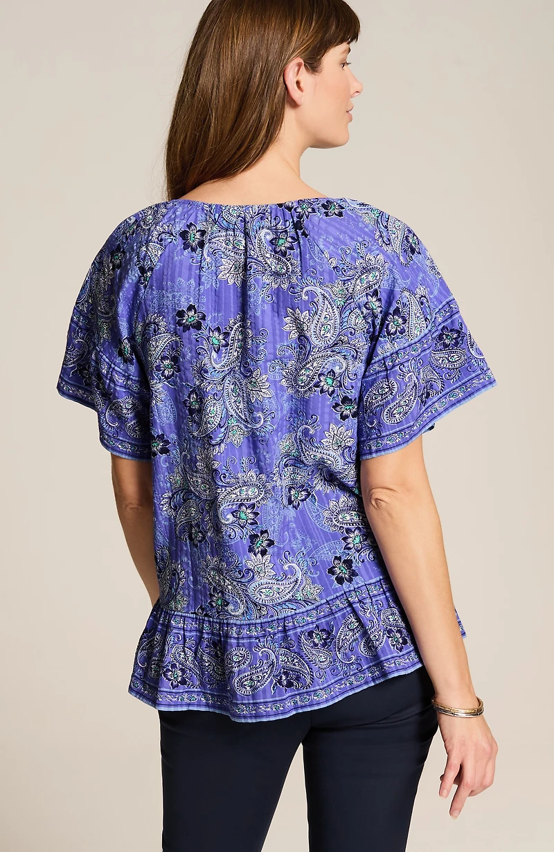 printed split-neck top