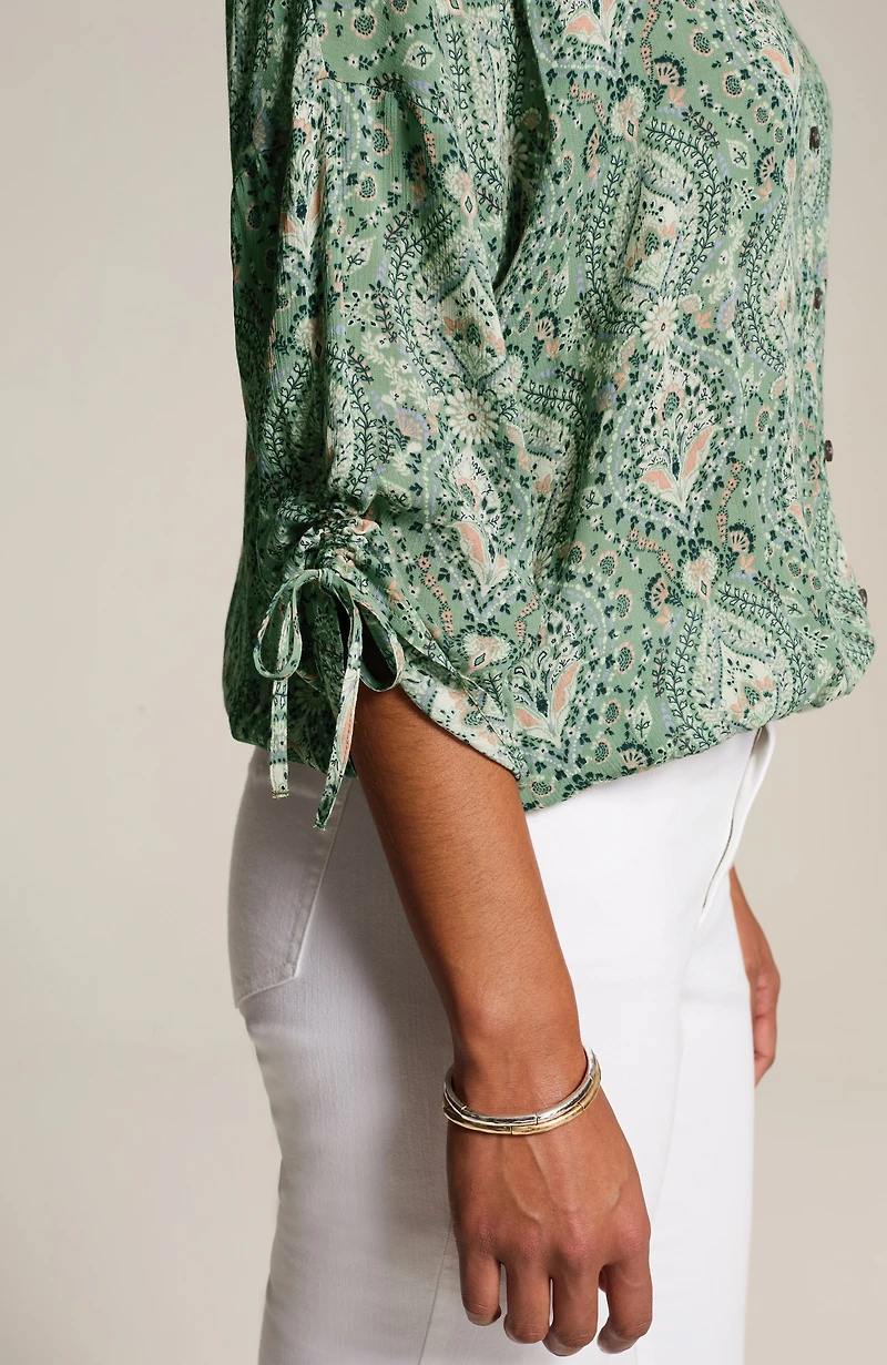 printed crinkle-textured top