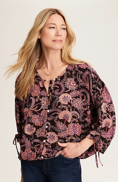 printed crinkle-textured top