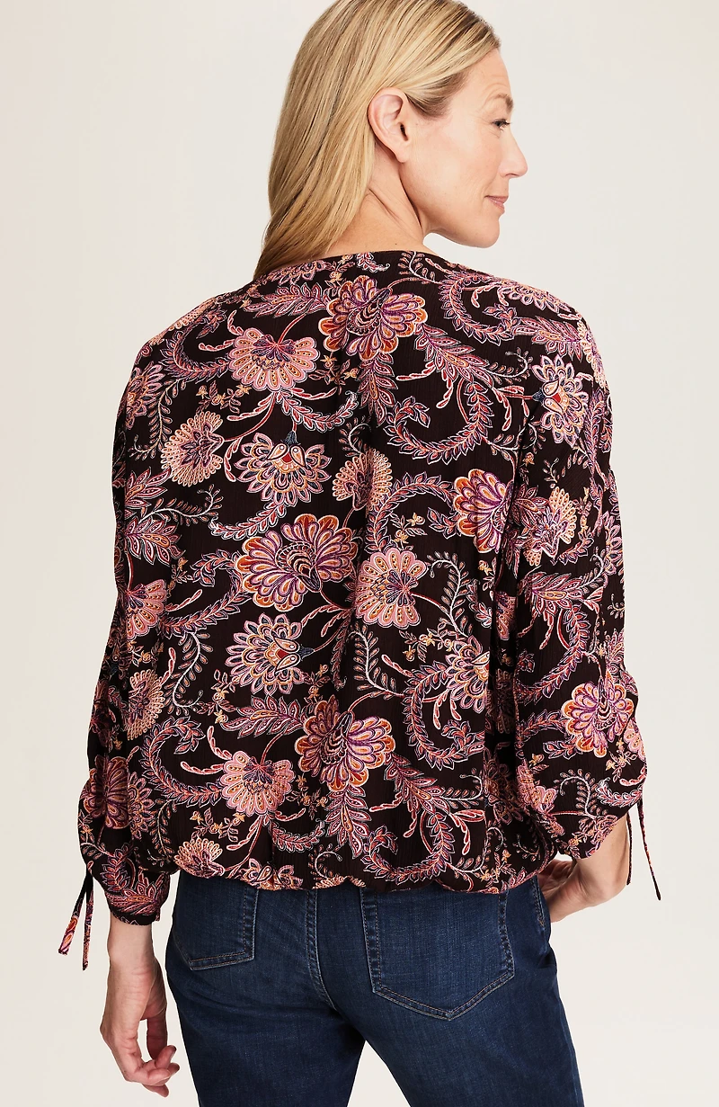 printed crinkle-textured top