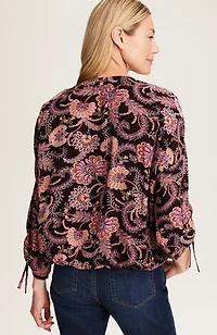 printed crinkle-textured top