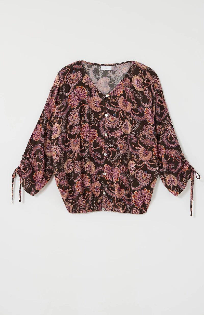 printed crinkle-textured top