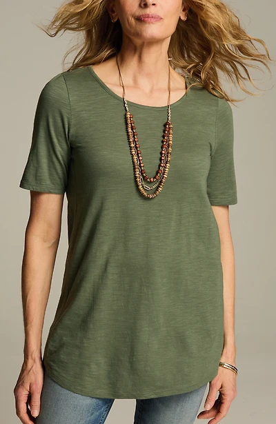 cotton-blend elbow-sleeve tunic