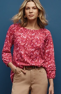 printed convertible-shoulder top