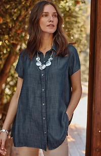 indigo button-front tunic