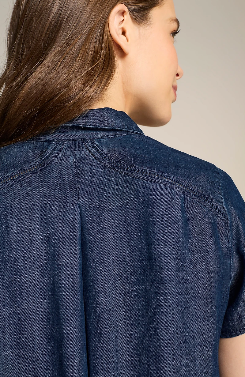 indigo button-front tunic
