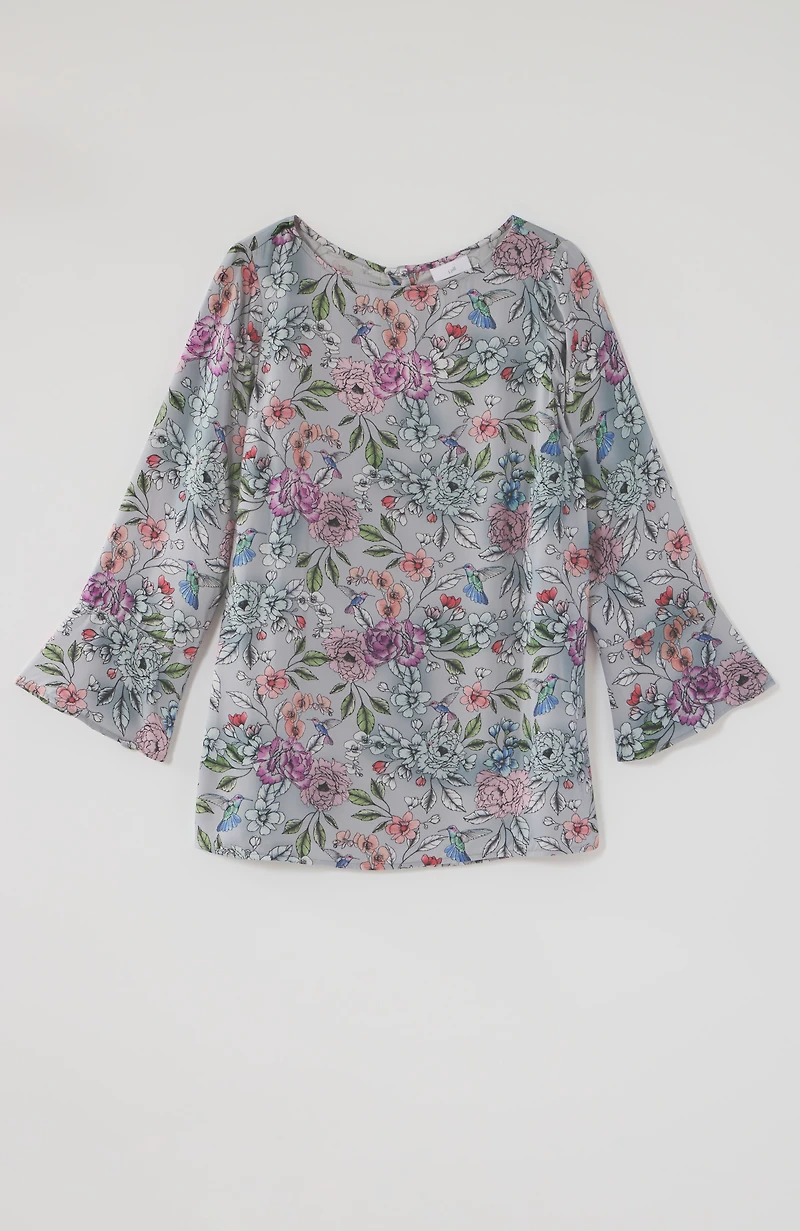 hummingbird-printed satin top
