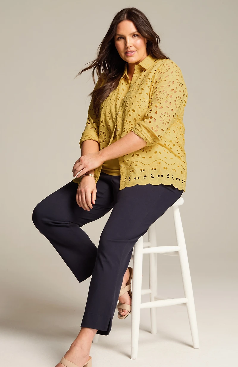 eyelet scalloped-hem shirt