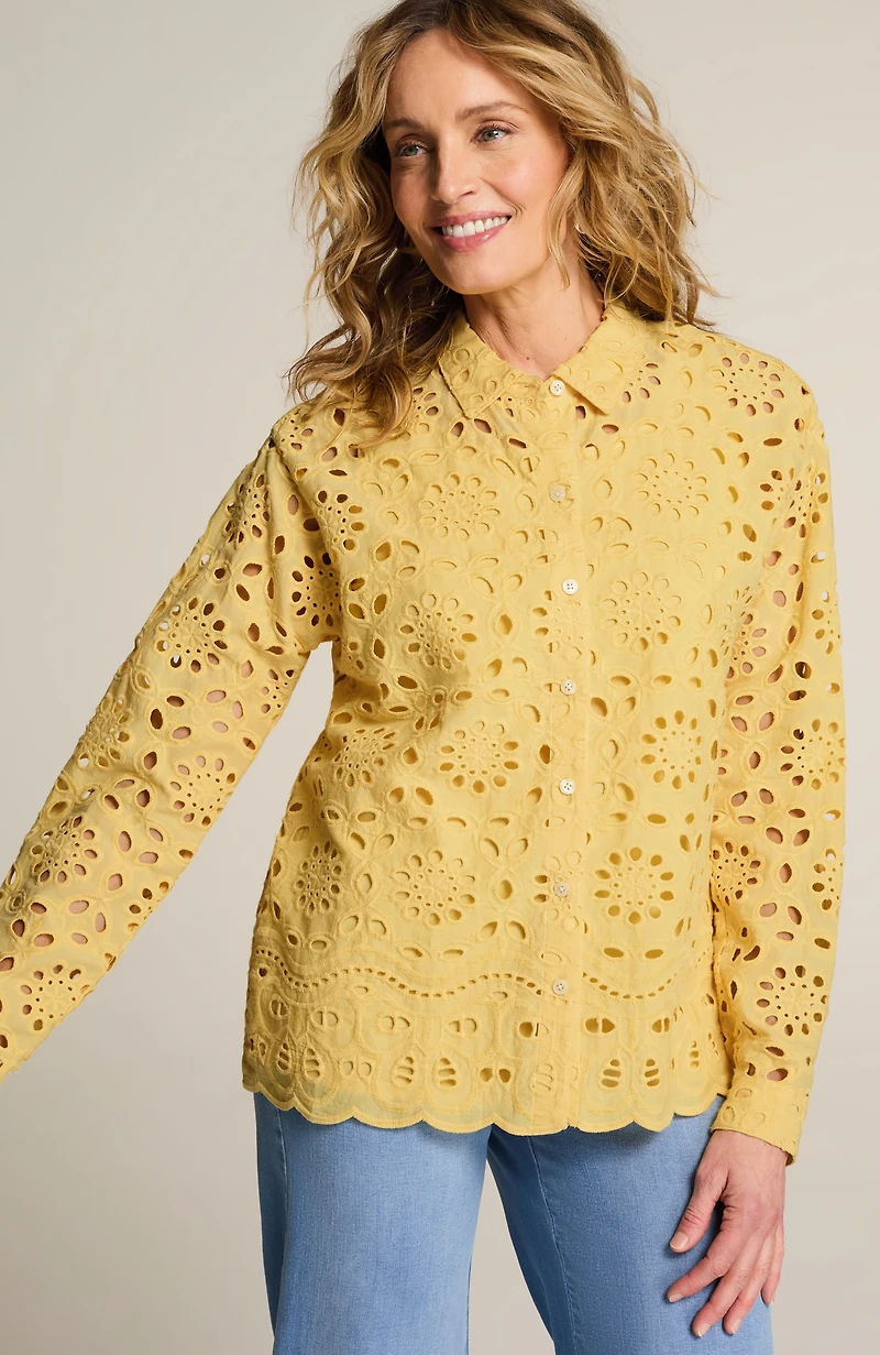 eyelet scalloped-hem shirt