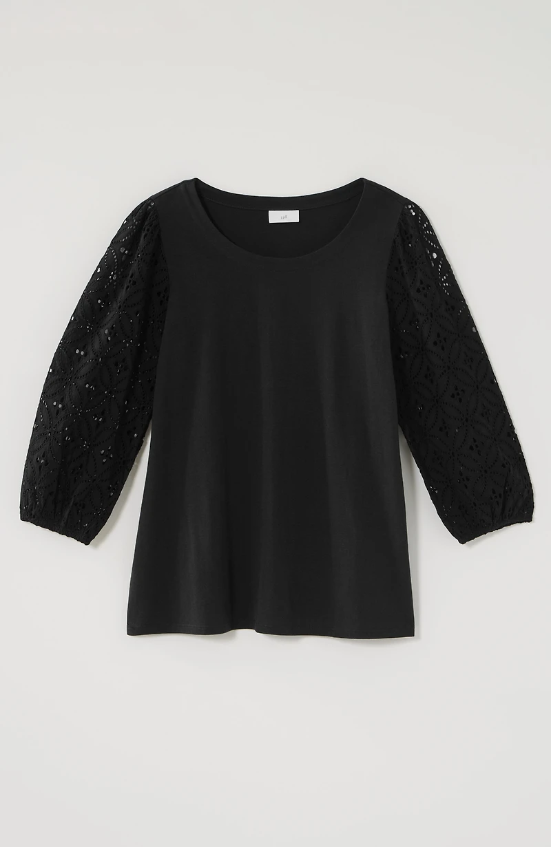 mixed-media eyelet-sleeves top