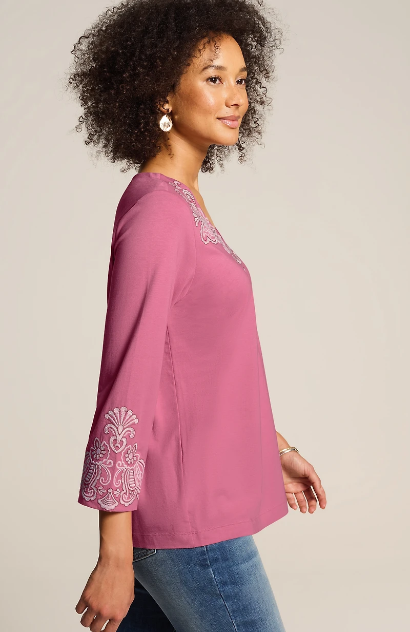 embroidered v-neck top