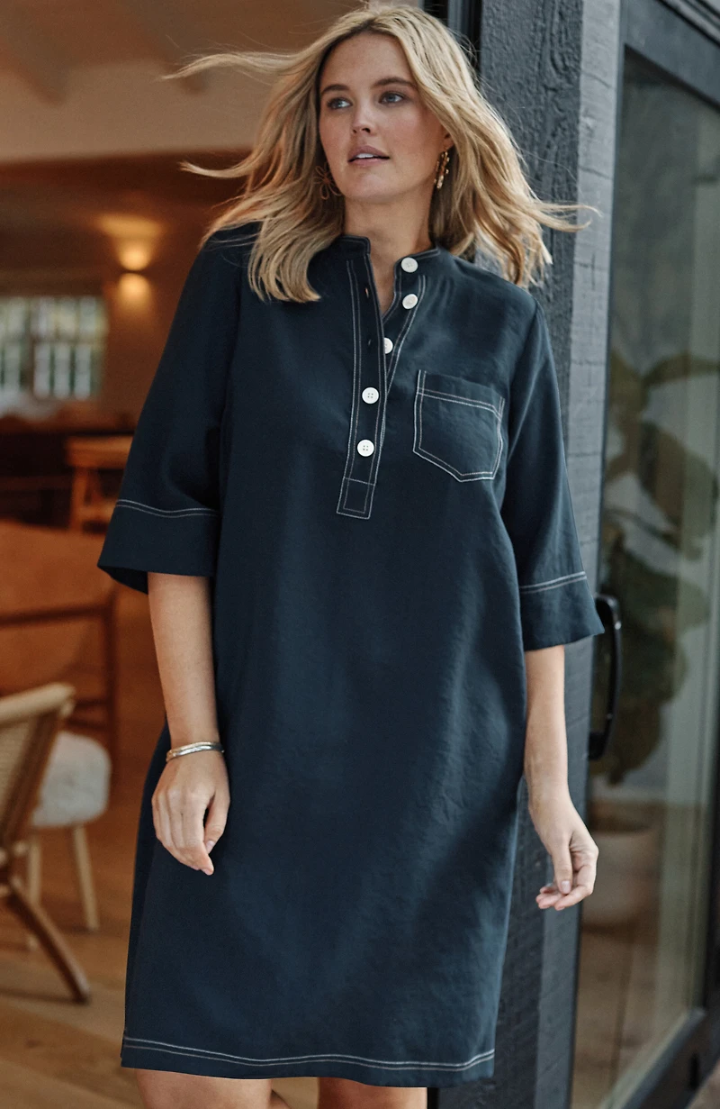 contrasting-stitch shirtdress