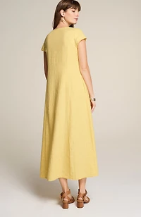 linen v-neck maxi dress